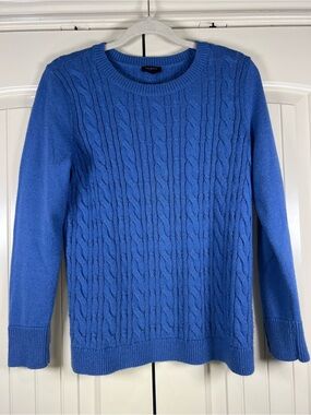 Talbots Royal Blue Cable Knit Crewneck Sweater PM Petite Medium